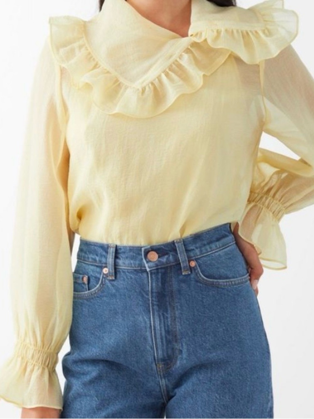 & Other Stories Sheer Ruffled Collar Yellow Blouse Top XS Size 0